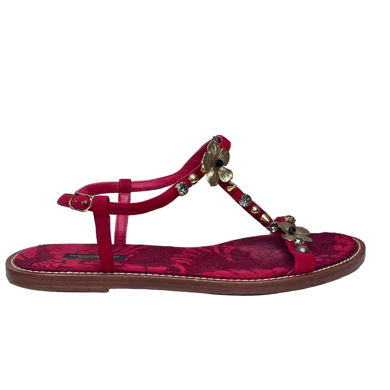 Rasteira Dolce & Gabbana Vermelha e Dourada Tam. 38 Br
