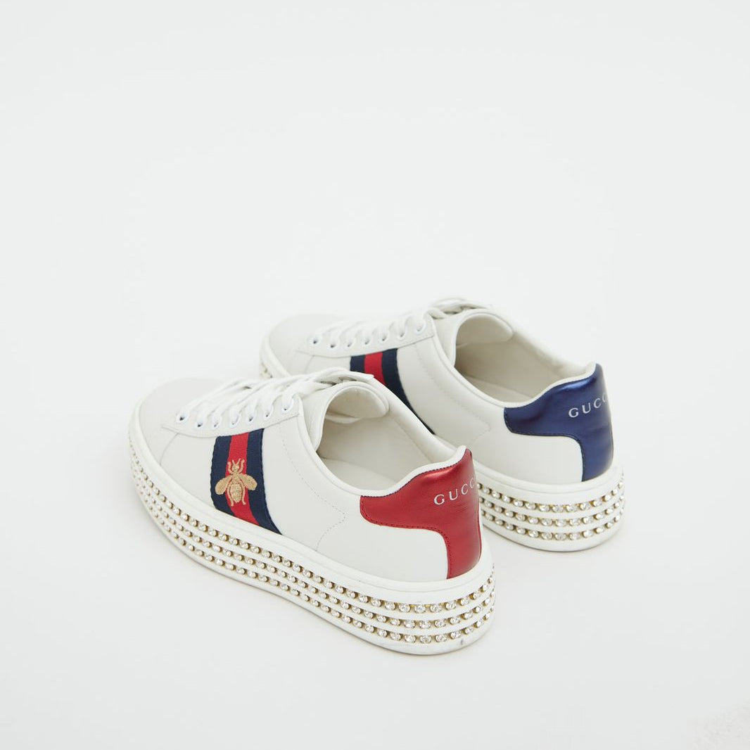 Tênis Gucci Ace Crystal Web Bee de Cristal Tam. 36 Br