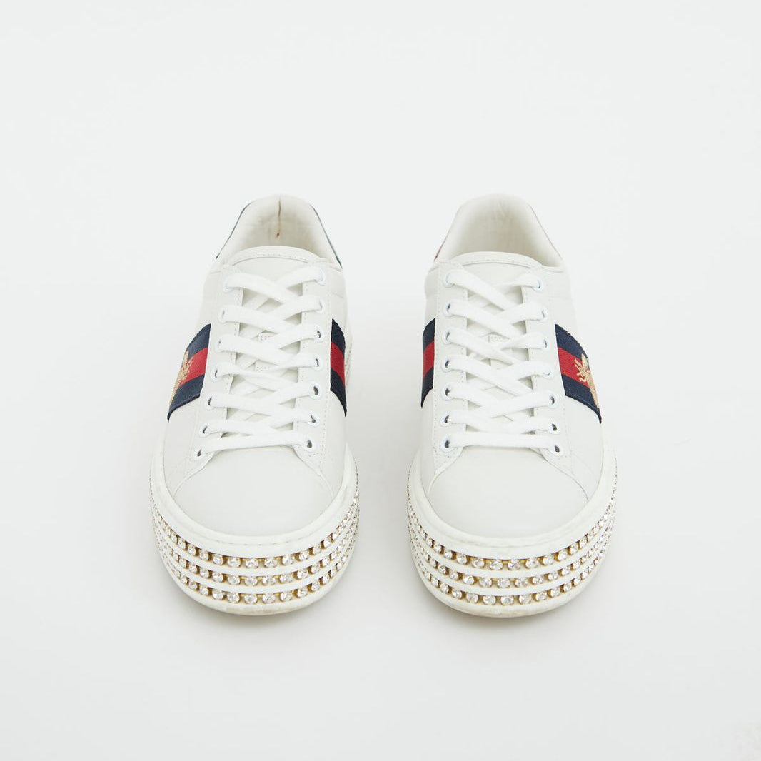 Tênis Gucci Ace Crystal Web Bee de Cristal Tam. 36 Br