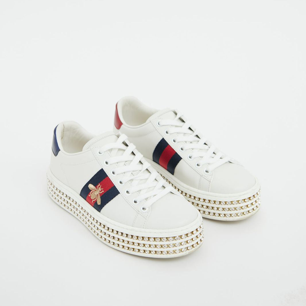 Tênis Gucci Ace Crystal Web Bee de Cristal Tam. 36 Br