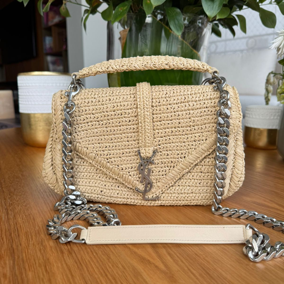 Bolsa Saint Laurent Raffia Bege