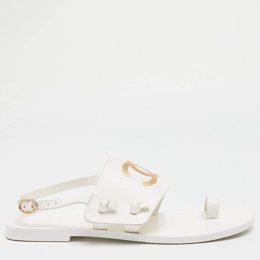 Sandália Chanel Leather CC Branca