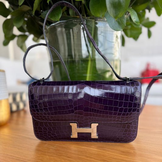 Bolsa Hermès Constance Croco Roxa