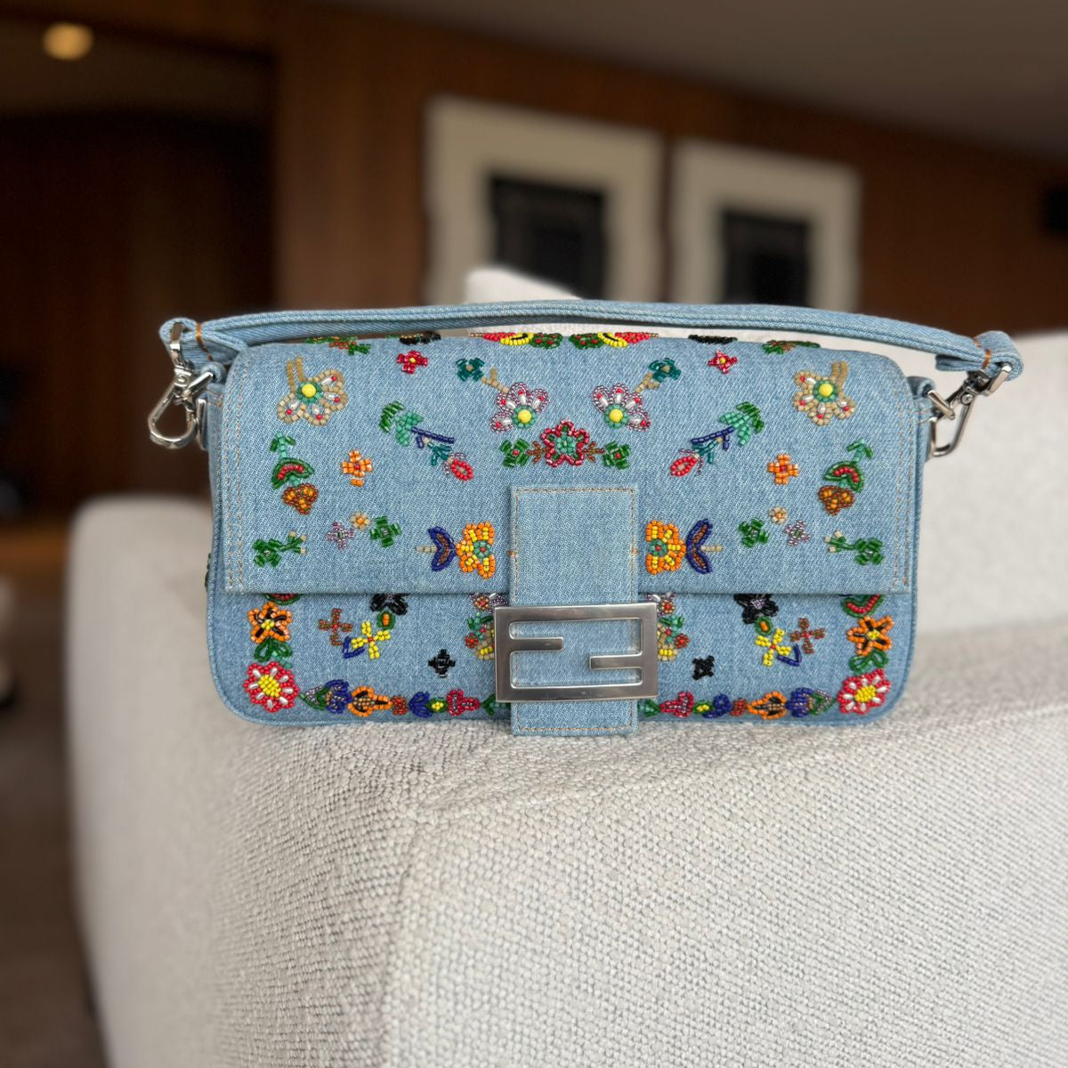 Bolsa Fendi Baguette Jeans Azul