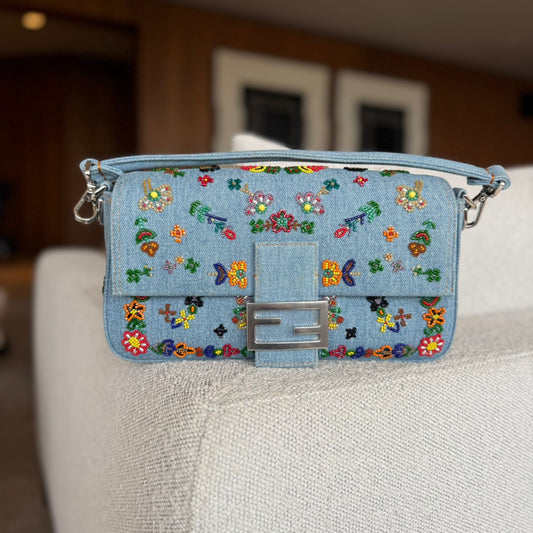Bolsa Fendi Baguette Jeans Azul