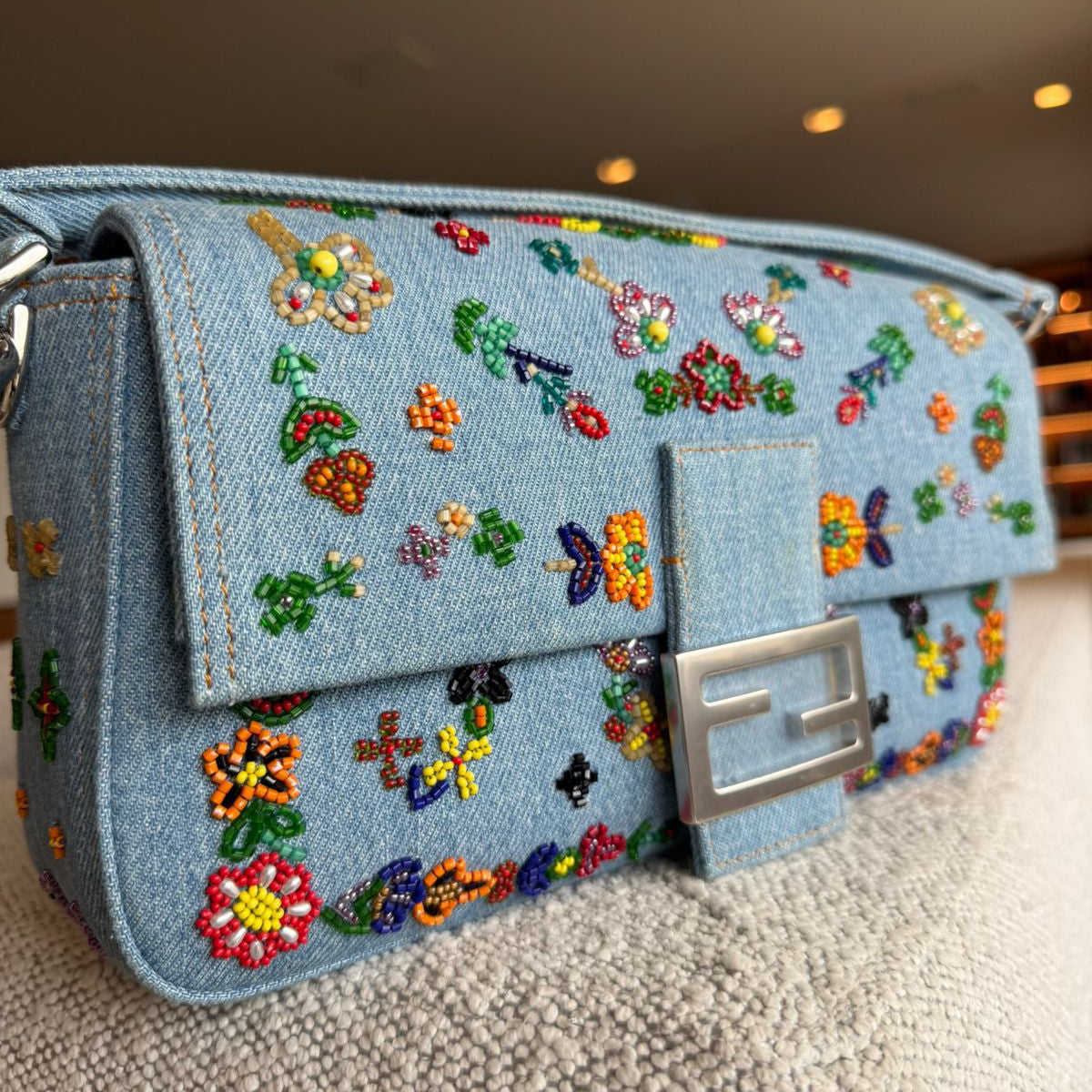 Bolsa Fendi Baguette Jeans Azul
