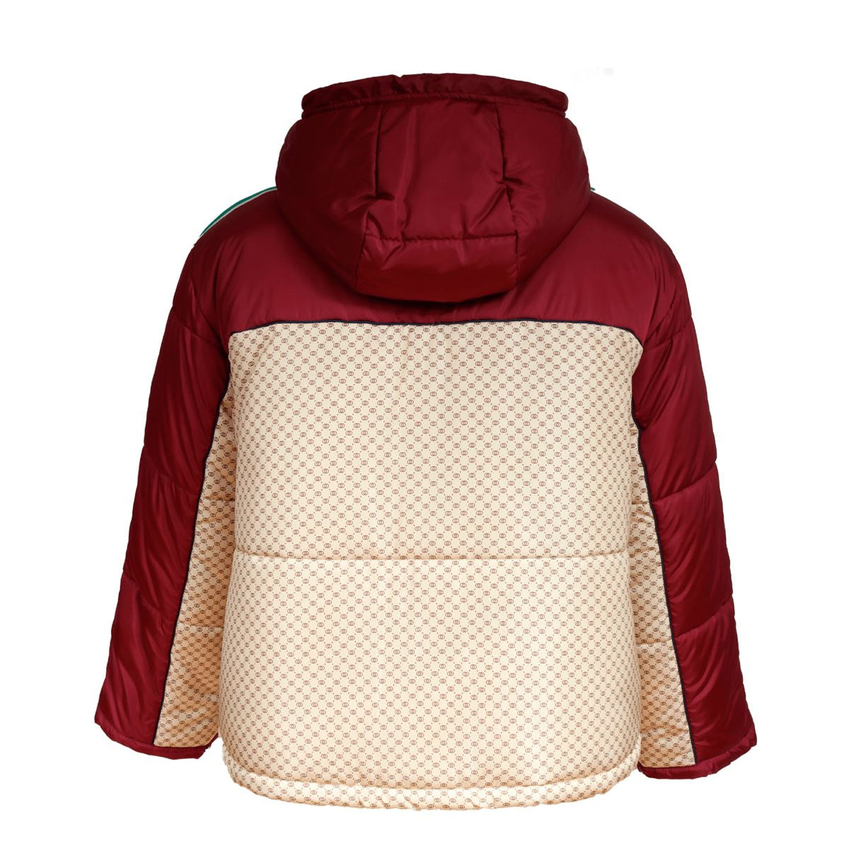Casaco Puffer Gucci GG Parachute Bege e Vinho Tam. 34 Br