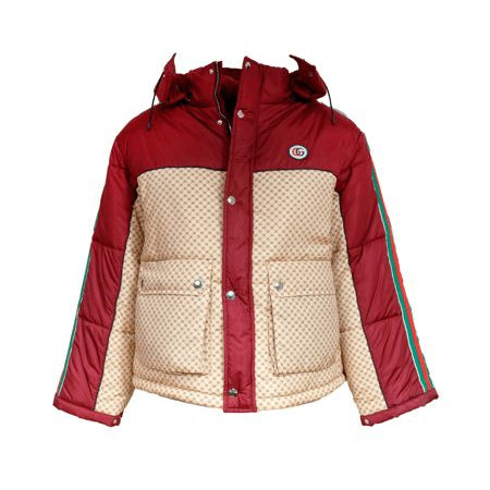 Casaco Puffer Gucci GG Parachute Bege e Vinho Tam. 34 Br