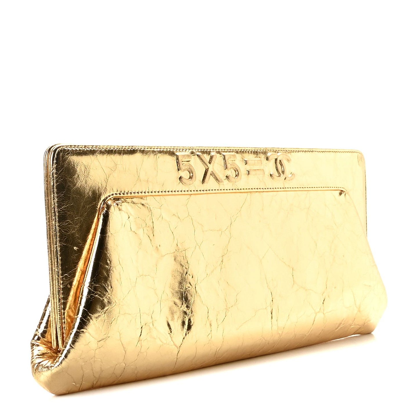 Bolsa Chanel Metallic Lambskin Tweed We Need 5x5=CC Clutch dourada