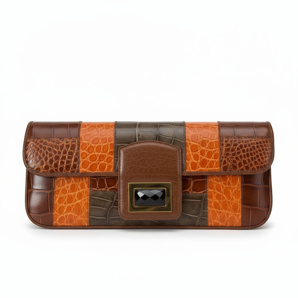 Clutch Kara Ross crocodilo com patchwork