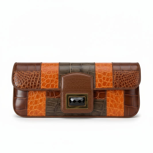 Clutch Kara Ross crocodilo com patchwork