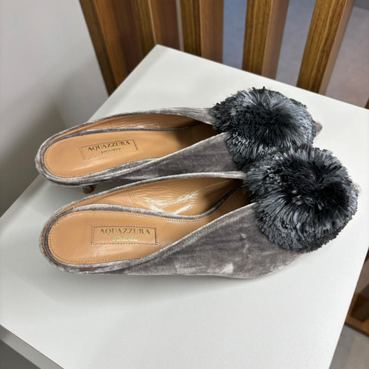Mule Aquazzura Powder Puff cinza TAM. 35 BR