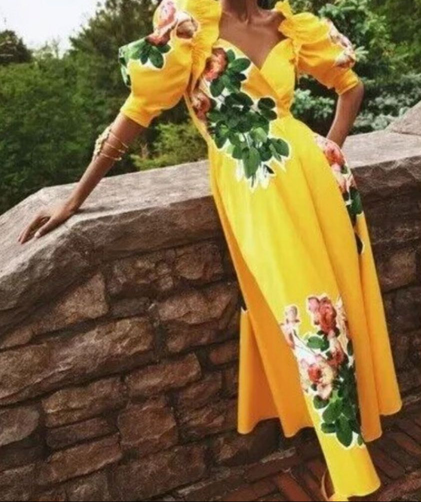 Vestido Carolina Herrera Amarelo Floral Tam PP