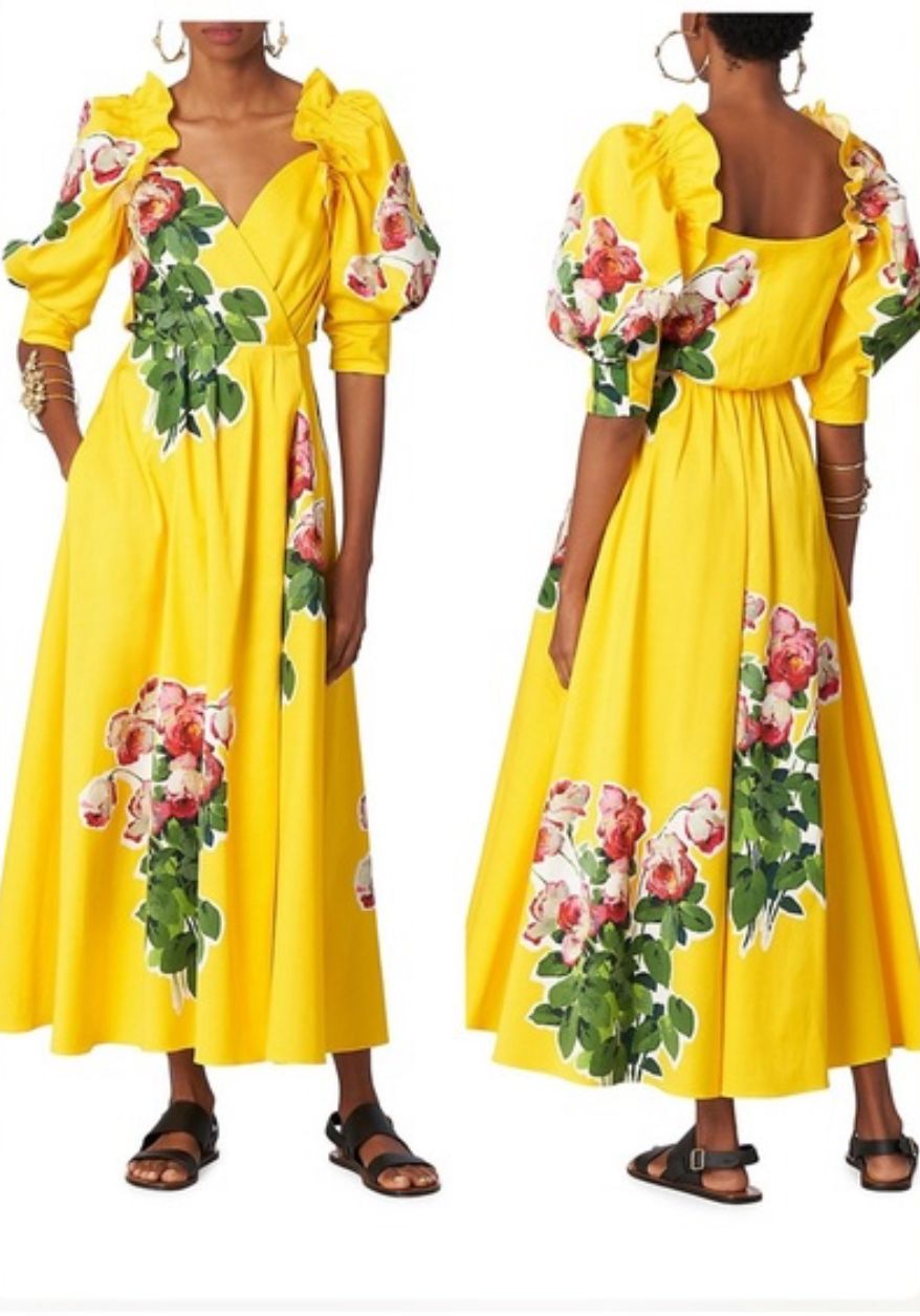 Vestido Carolina Herrera Amarelo Floral Tam PP