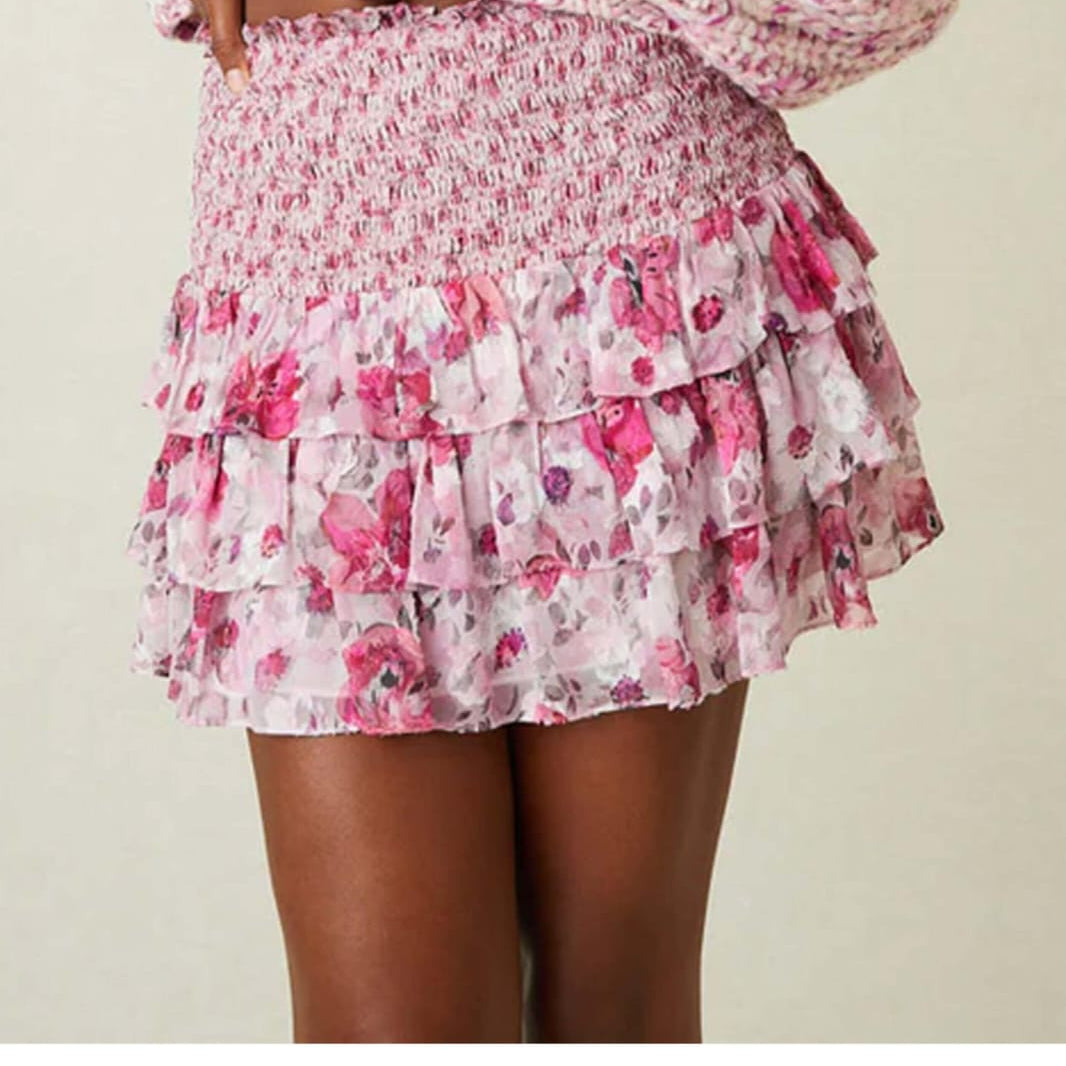 Saia LoveShackFancy Rosa Floral Tam. PP Br