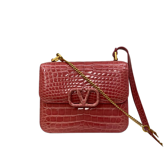 Bolsa Valentino Garavani Small VSling Croco Rosa