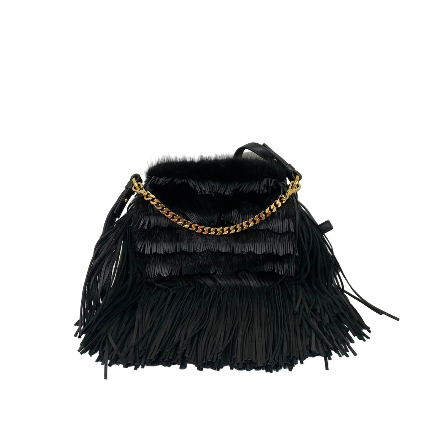 Bolsa Fendi Pele de Vison Com Franjas Preta