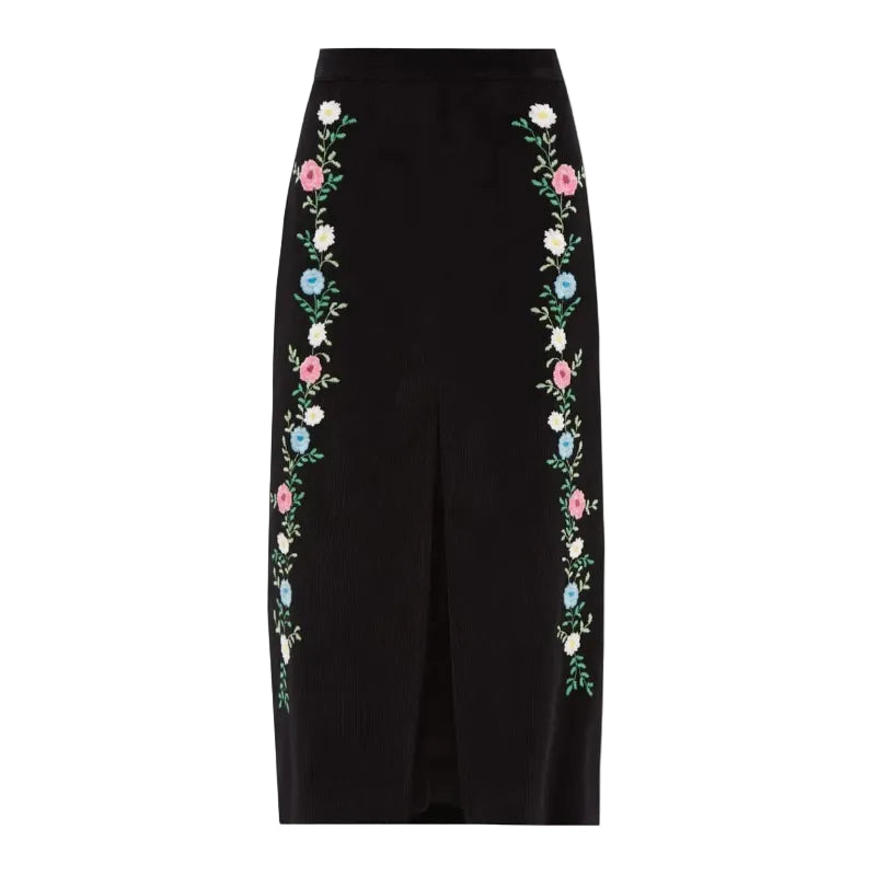 Saia Miu Miu Veludo Preta Com Flores Tam 38 BR