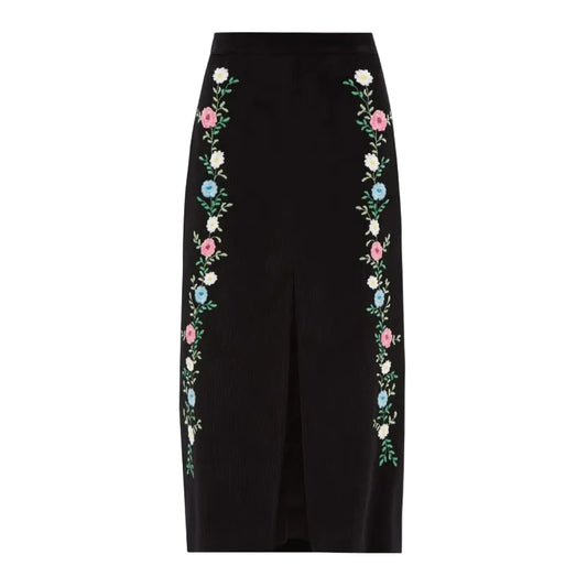 Saia Miu Miu Veludo Preta Com Flores Tam 38 BR