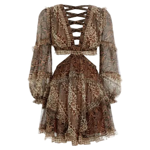 Vestido Zimmermann Estampa Marrom Tam 34 BR