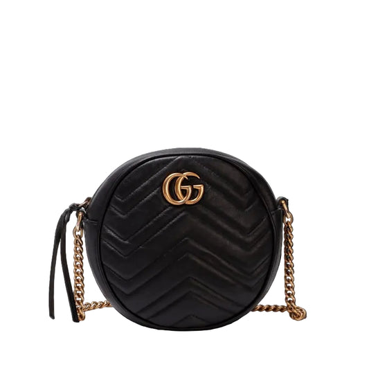 Bolsa Gucci Marmont Mini Round Preta Ferragem Dourada