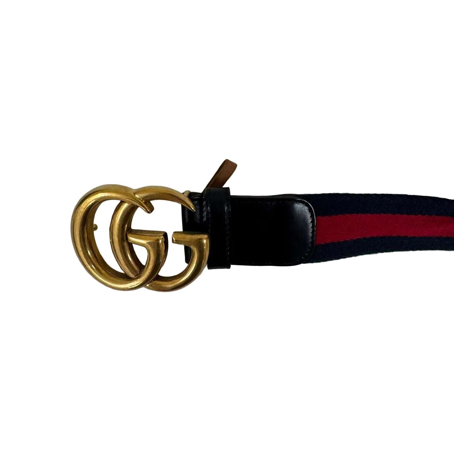 Cinto Gucci GG Brass Buckle Striped Navy Red Dress Belt