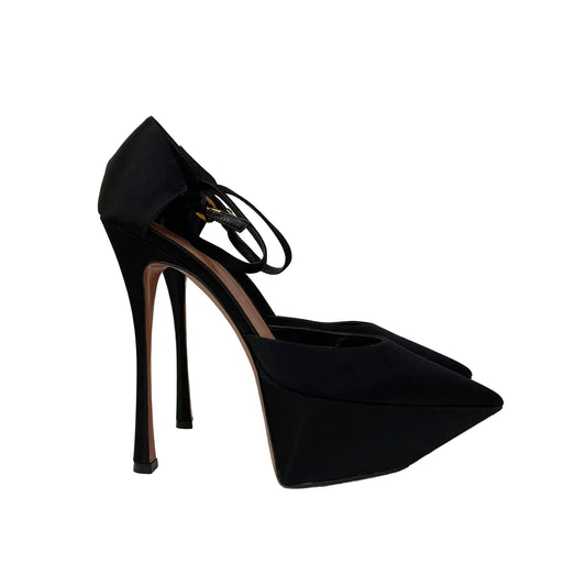 Salto Amina Muaddi Yigit Satin Platform Pump Preto Tam 39,5 BR