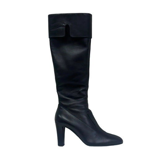 Bota Chanel Couro Preto Cano Alto Tam 38 Br
