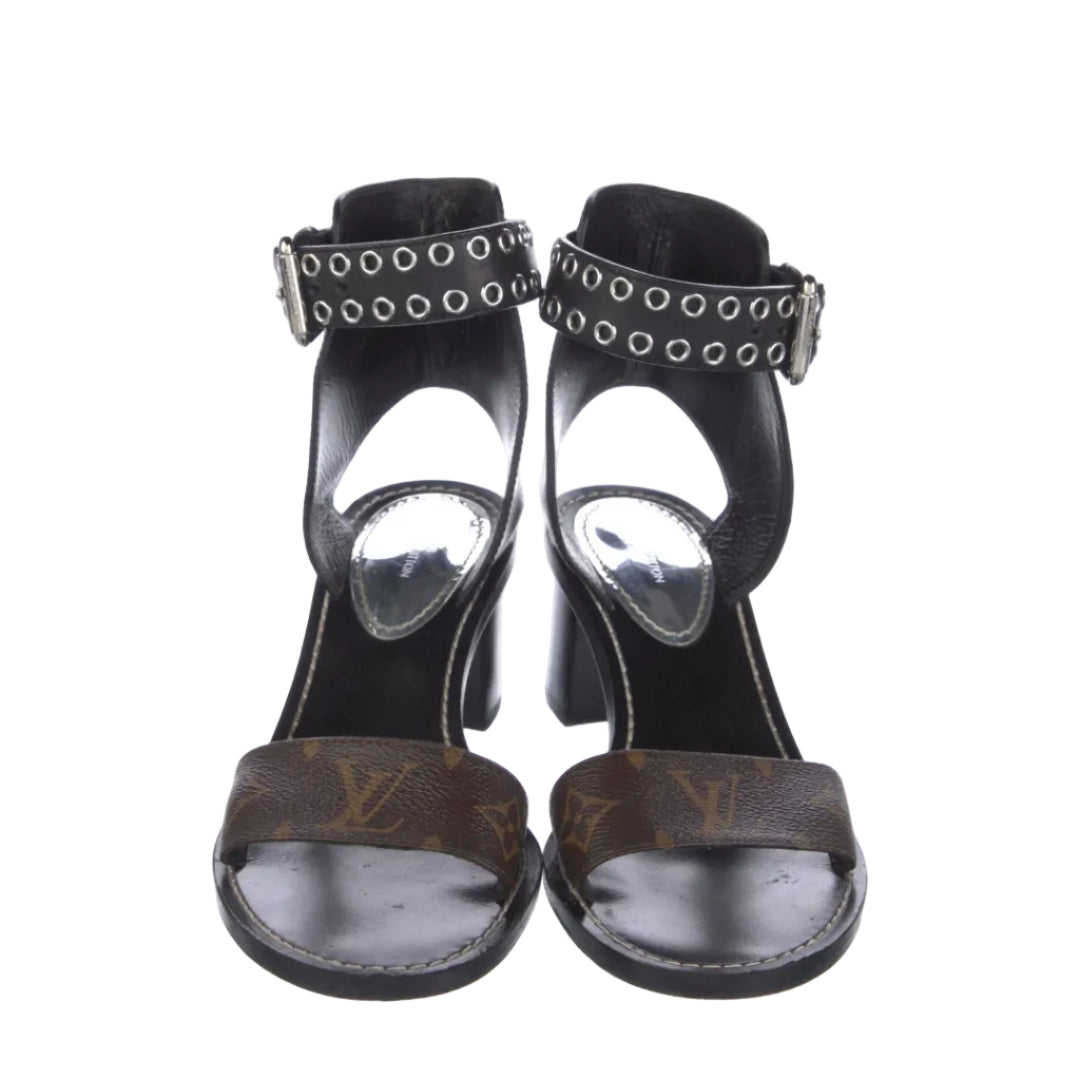 Sandalia Louis Vuitton Preta e Marrom Tam 37,5 Br