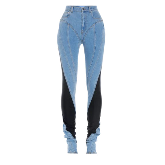 Calça Mugler Jeans Azul e Preta Tam 36 Br