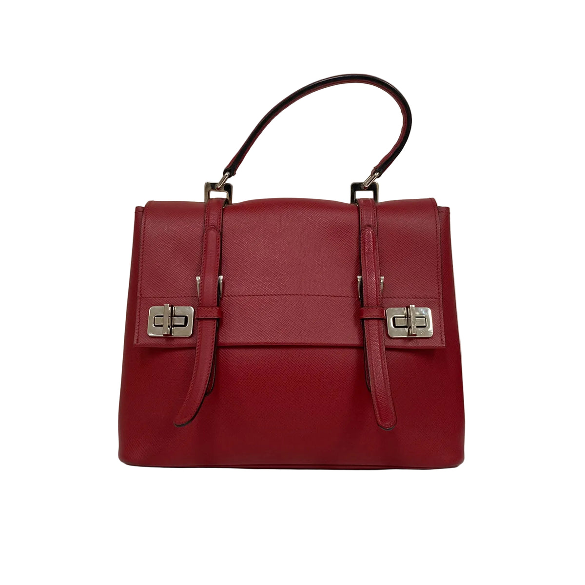 Bolsa Prada Saffiano Leather Top Handle / Flap Bag Vermelha