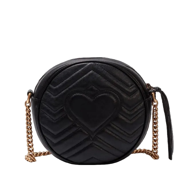 Bolsa Gucci Marmont Mini Round Preta Ferragem Dourada