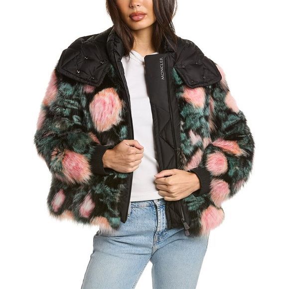 Casaco Moncler Pelugem Verde e Rosa Tam 34 Br