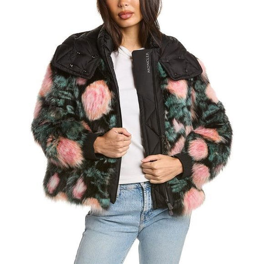 Casaco Moncler Pelugem Verde e Rosa Tam 34 Br