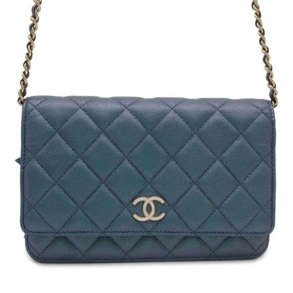 ⁠Bolsa Chanel Caviar Wallet on Chain Azul