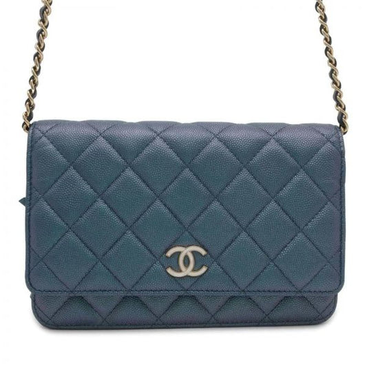 ⁠Bolsa Chanel Caviar Wallet on Chain Azul