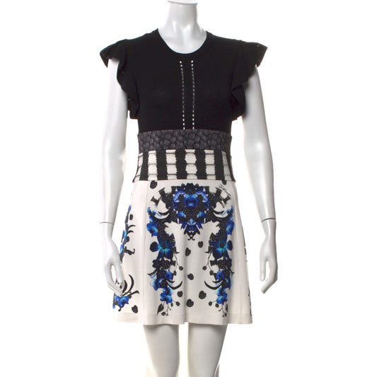 Vestido JustCavalli Estampado Preto e Azul Tam 38 BR