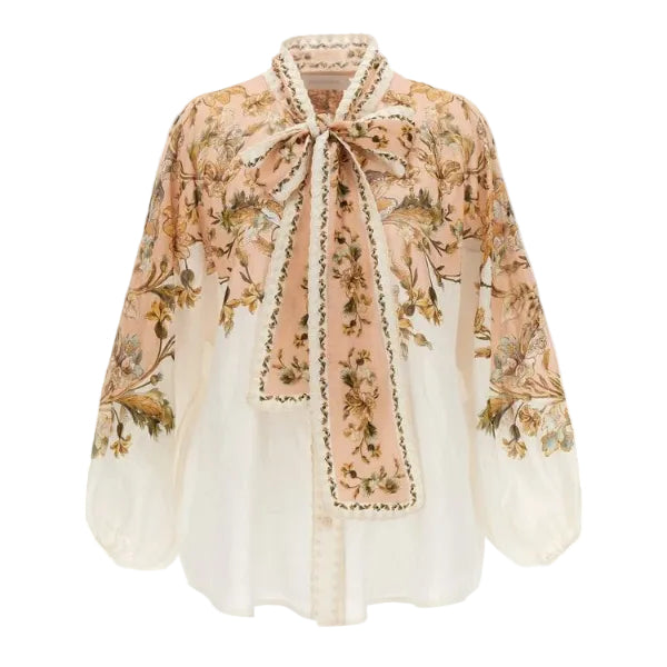 Blusa Zimmermann Chintz Floral Tie Neck Blouse Tam 36 BR