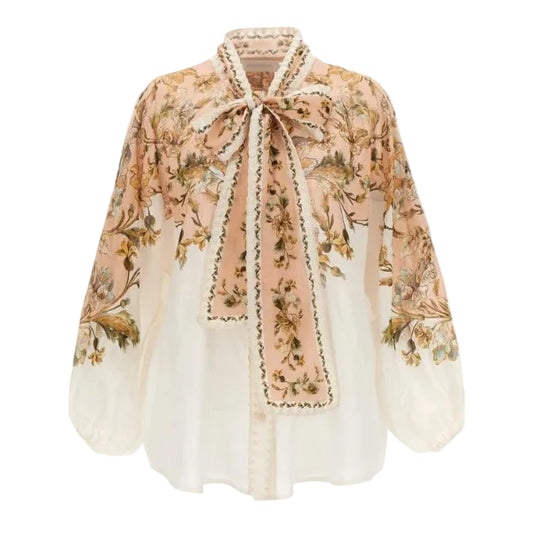 Blusa Zimmermann Chintz Floral Tie Neck Blouse Tam 36 BR