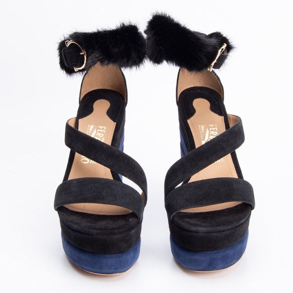 Salto Ferragamo Azul Pelinho Tam 35 Br