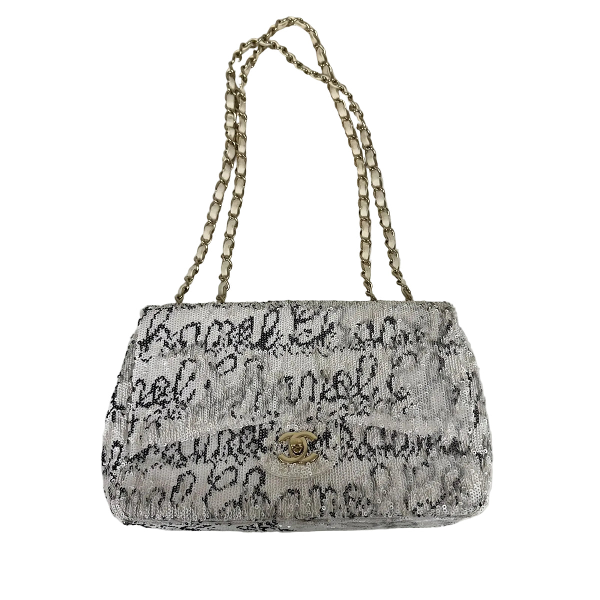 Bolsa Chanel White and Black Sequin Flap Bag