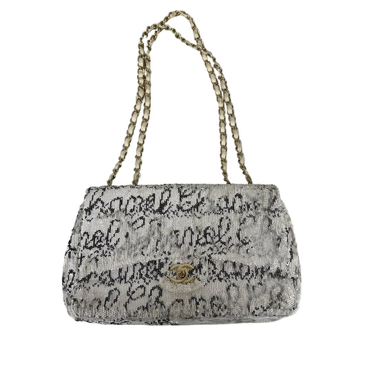 Bolsa Chanel White and Black Sequin Flap Bag