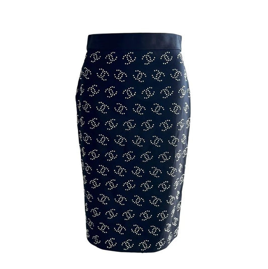 Saia Chanel Preta Logo Branco Tam 38 BR