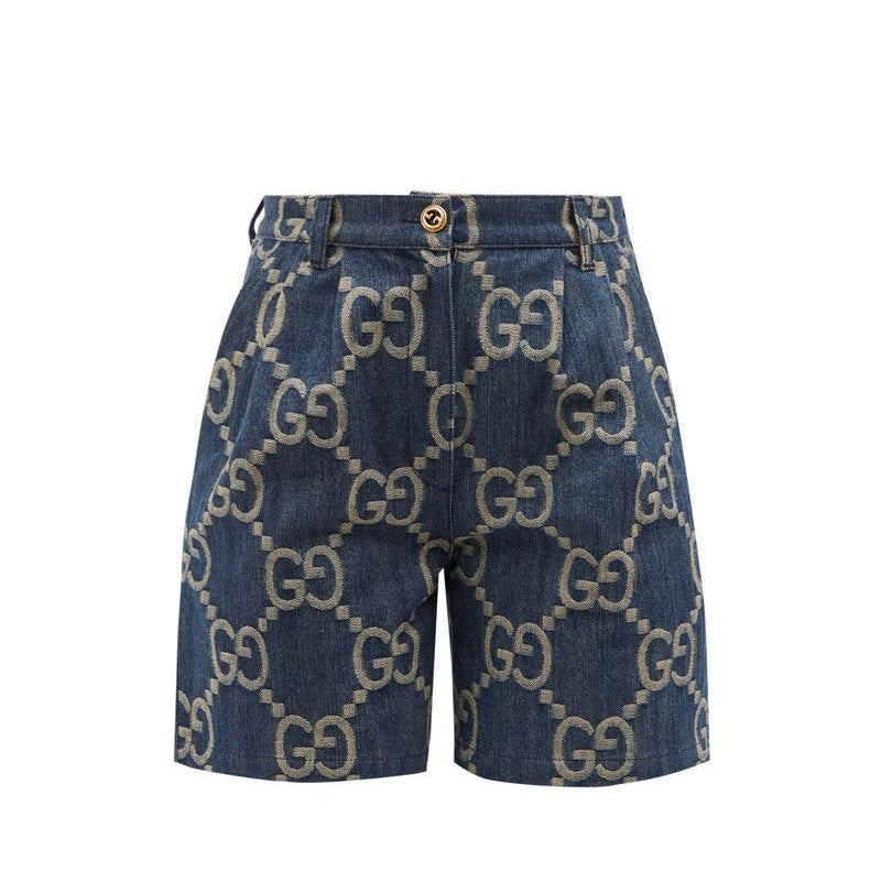 Bermuda Gucci GG-Jacquard Leather-Trim Denim Shorts Tam 34 BR