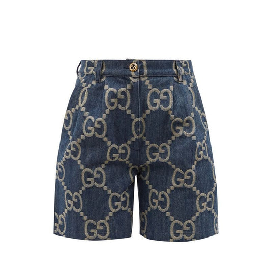 Bermuda Gucci GG-Jacquard Leather-Trim Denim Shorts Tam 34 BR