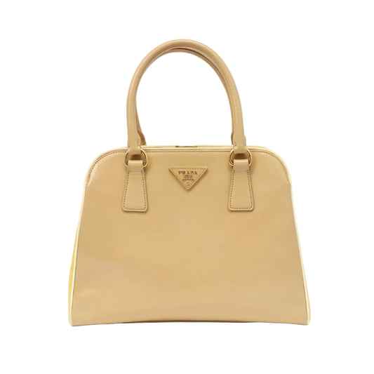 Bolsa Prada Pyramid Saffiano Vernice Bege Média