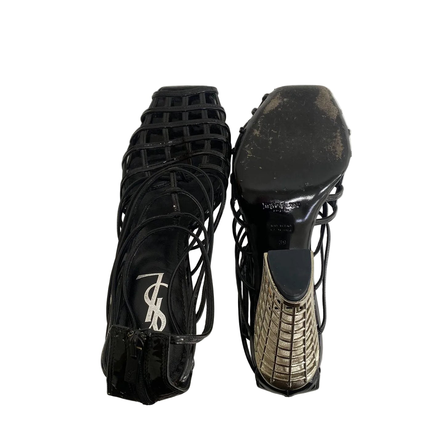 Sandalia Saint Laurent Preta Tiras Tam 37 Br
