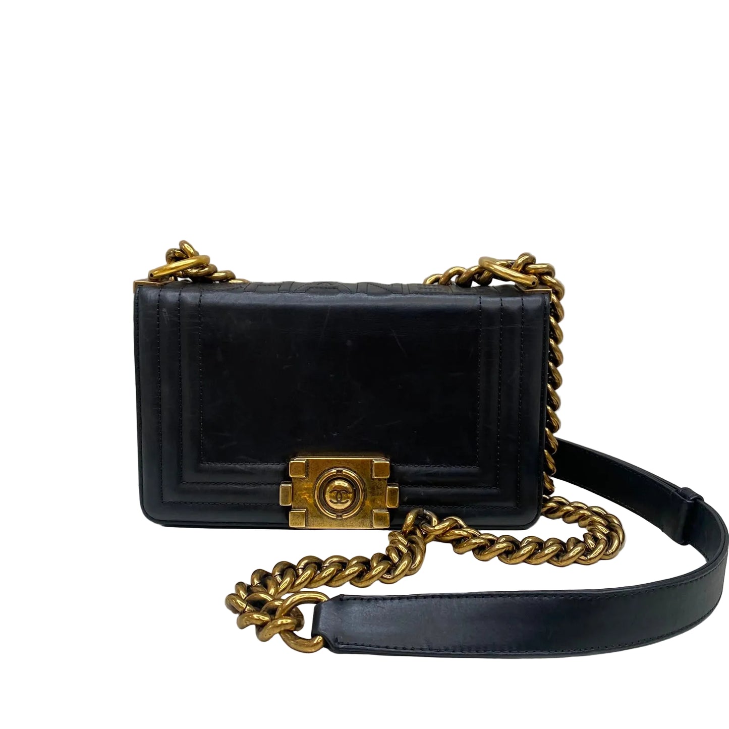 Bolsa Chanel Boy Preta e Dourado