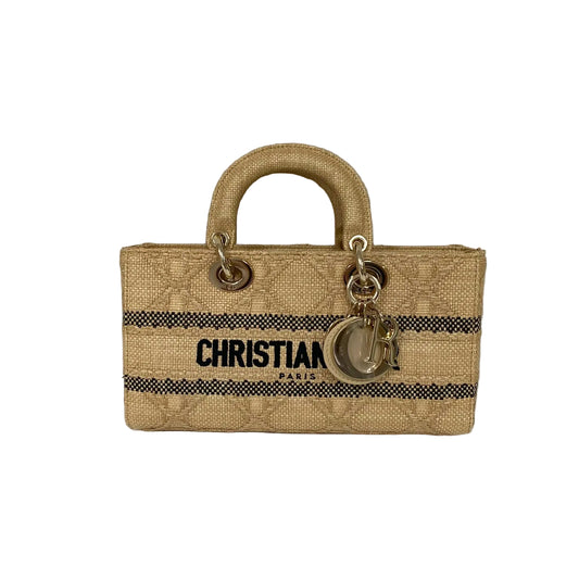 Bolsa Christian Dior Medium Lady D-Joy Em Ráfia