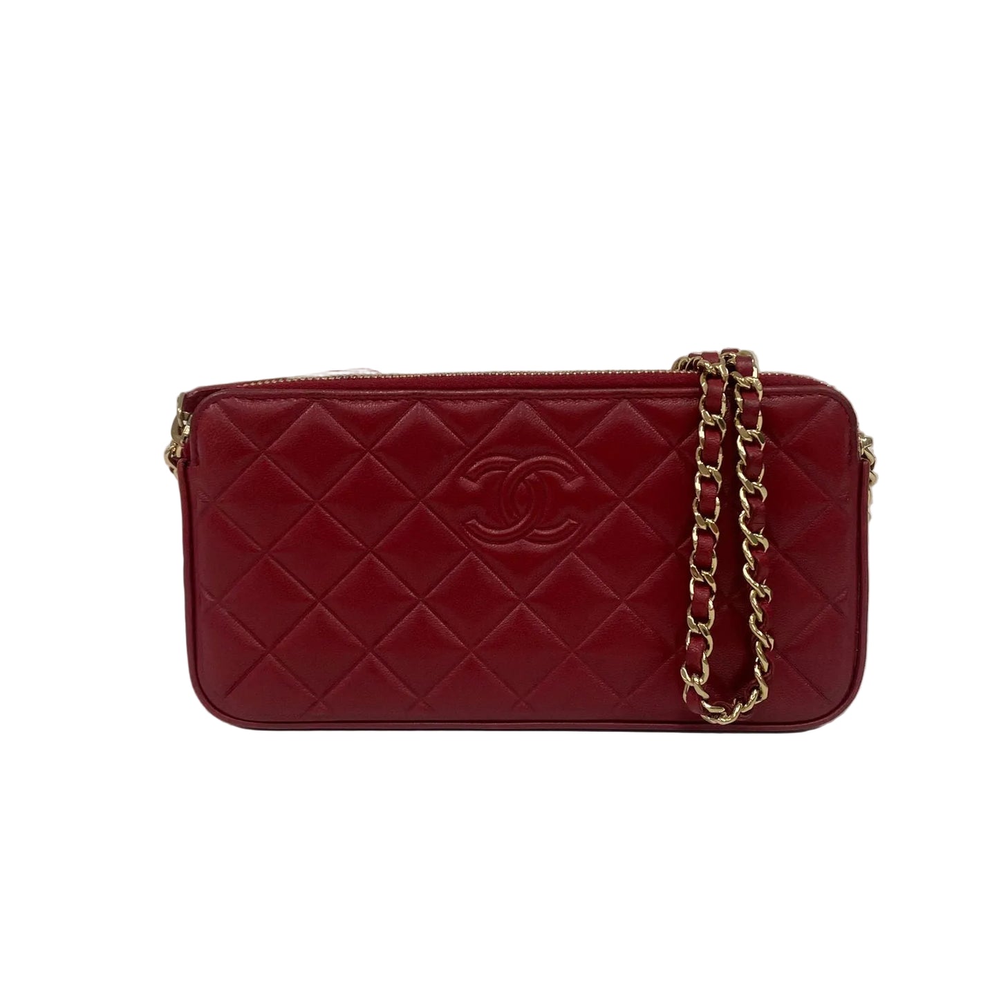 Bolsa Chanel Double Zip Wallet on Chain Vinho